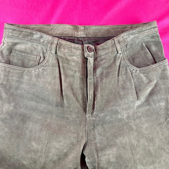 Vintage Suede Leather Pants Embroidered Appliqué Women's 14 Y2K Boho Western - Picture 12 of 17